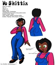 1girls big_ass dark-skinned_female dark_skin konekoryu medium_breasts overalls reference_sheet tagme thin_waist wide_hips