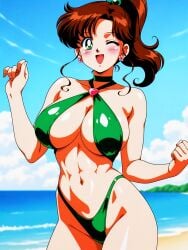 1girls accurate_art_style adult_swim ai_generated airetromonger alluring athletic_female beach big_breasts bikini bishoujo_senshi_sailor_moon bishoujo_senshi_sailor_moon_r bishoujo_senshi_sailor_moon_r_the_movie bishoujo_senshi_sailor_moon_s bishoujo_senshi_sailor_moon_s_the_movie bishoujo_senshi_sailor_moon_supers bishoujo_senshi_sailor_moon_supers_the_movie brown_hair cleavage female_abs fit_female green_eyes makoto_kino ocean pin_up toei_animation toonami viz_media