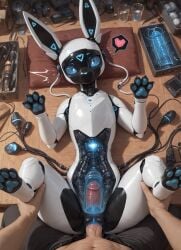 ai_generated anus bestiality blue_pussy cables cyanotic_epithelium duo eeveelution embedded_penetrable_sex_toy face_mask faceless_character faceless_male fakemon female female_feral feral feral_penetrated first_person_view genitals glowing glowing_genitalia glowing_pussy heart_symbol hi_res human human_on_feral human_penetrating human_penetrating_feral hybrid interspecies leg_grab long_penis looking_at_viewer lying machine male male/female male_human male_on_feral mammal nintendo nonimousmate on_back penetration penile penile_penetration penis penis_in_pussy pokemon pokemon_(species) pokephilia pussy robot sex size_difference spread_legs spreading surprised toolbox vaginal vaginal_penetration workshop