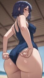 adjusting_swimsuit ai_generated ass ass_focus back_view beach covered_nipples hentai huge_ass kujou_shizuru looking_back medium_breasts oide_yo!_shiritsu_yarima_x_rigakuen one-piece_swimsuit outdoors school_swimsuit schoolgirl seductive_look swimsuit thick_thighs tight_swimsuit wet