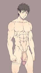 1boy abs balls bara big_balls big_penis black_hair erection grey_background grey_eyes huge_cock huge_penis human human_only ichan light-skinned_male light_skin looking_at_viewer male male_chest male_focus male_nipples male_only muscle muscles muscular muscular_male nipples pecs pectorals penis simple_background six_pack sneedham solo solo_focus solo_male standing testicles thick_penis veiny_penis wide_penis