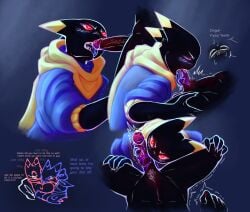bite_mark biting_dick black_body black_skin blowjob extreme_formula licking_penis male male_only precum red_eyes saliva sharp_claws sharp_teeth sucking trembling
