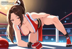 1girl ai_generated anime anime_style areola_slip artist_name bare_shoulders breasts brown_eyes brown_hair capcom cleavage closed_mouth collarbone fatal_fury fatal_fury:_city_of_the_wolves fatal_fury_2 fatal_fury_the_motion_picture gloves hanging_breasts hentai hi_res high_ponytail japanese_clothes king_of_fighters large_breasts long_hair looking_at_viewer mai_shiranui mystic_maidens ninja nipple_slip nipples no_bra parted_bangs patreon patreon_username pelvic_curtain ponytail revealing_clothes rope sash seductive_smile smile snk socks solo street_fighter street_fighter_6 tabi thighs