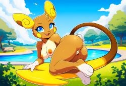 ai_generated alolan_form alolan_raichu ass boobs breasts fur furry furry_only gobabsnow happy levitation medium_breasts park pokemon pokemon_(species) pokemorph pussy sexy solo tail video_game_character