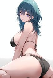 1girls ai_generated bikini blue_eyes blue_hair breasts byleth_(fire_emblem) byleth_(fire_emblem)_(female) cleavage female fire_emblem fire_emblem:_three_houses huge_breasts light-skinned_female light_skin long_hair mimi_ai nintendo simple_background slim_waist thick_thighs wide_hips