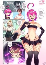 big_breasts comic disguise english_text female femboy fishnets gender_transformation milf morph_(shiftingfun) mtf_transformation shapeshifter shiftingfun slime teasing text transformation ultimatedoom