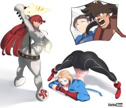 1boy 3girls arc_system_works ass cammy_stretch cammy_white capcom carlosgizza chun-li crossover female guilty_gear guilty_gear_strive human jack-o'_valentine jack-o_pose male multiple_girls red_hair sol_badguy street_fighter street_fighter_6 thighs