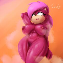 ass breasts general_godzilla magenta_body naked nippels nude open_mouth pink_hair pussy sonia_the_hedgehog sonic_(series) sonic_the_hedgehog_(series) sonic_underground steam steaming_body sweat thighs