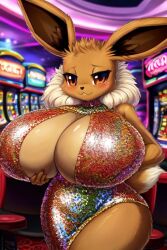 ai_generated breast_expansion breasts casino dress eevee eeveelution furry furry_female hyper hyper_breasts nintendo pokemon pokemon_(species) sequin