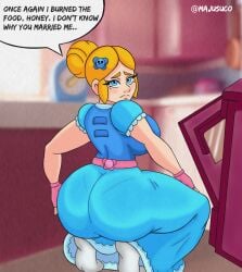 ass big_ass brawl_stars breasts crouching dialogue dress kitchen majusuco piper_(brawl_stars) supercell