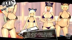 2024 animal_print bimbo bimbofication blonde_hair cat_ears cuckold curvaceous dark-skinned_female femdom gyaru hifumi_togo koikatsu large_ass large_breasts lavenza lordem makeup micro_bikini mifune_chihaya netorare ohya_ichiko persona persona_5 yellow_eyes