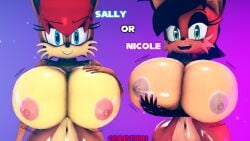 2girls 3d archie_comics breast_grab casual casual_nudity female female_only grabbing_own_breast holding_breast holding_own_breast huge_ass huge_breasts large_breasts nicole_the_lynx nude opandtsfan sally_acorn sonic_(series) sonic_satam sonic_the_hedgehog_(series) teasing wildbrain