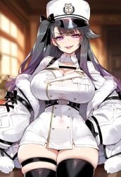 1girls ai_generated alternate_breast_size artstyle_imitation azur_lane breasts brown_hair female floox hi_res high_resolution hips huge_breasts light-skinned_female light_skin long_hair pamiat_merkuria_(azur_lane) purple_eyes thiccwithaq_(ai_style) thick_thighs thighs wide_hips
