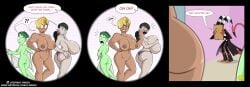 1boy 3girls accurate_art_style alien alien_girl amazonian anger angry antiope areolae ass big_breasts blitzo_(helluva_boss) blonde_hair blush breasts cattleya caught covered_nipples covering_breasts crossover d'vana_tendi dc dc_super_hero_girls demon demon_male family_guy gigantic_breasts green_hair green_skin helluva_boss human ilpanza inverted_nipples long_hair male nipples nude nude_female peeping_tom ponytail pussy queen's_blade shocked short_hair sideboob star_trek star_trek_lower_decks topless towel voyeurism