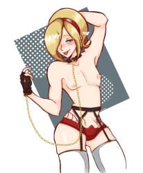 ash_crimson blonde_hair blue_eyes chains collar femboy freckles garter_belt king_of_fighters lenceria lingerie male_in_lingerie male_only panties redraw socks teddybunny_bear thick_thighs