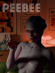 cigarette furniture mass_effect mass_effect_andromeda peebee small_breasts softcore suggestive_look topless