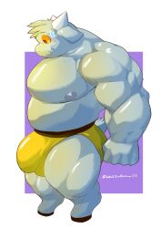 absurd_res anthro biceps big_bulge bovid bulge caprine demon enfer_belial fur goat grey_body grey_fur hi_res hooves horn huge_bulge kings_of_hell male mammal muscular muscular_anthro muscular_male nipples pecs red_eyes solo tusks whit3salmon_23 wrestler wrestling_briefs yellow_sclera