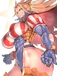 1girls ass breasts cathleen_bate female female_only fumio_(rsqkr) large_breasts my_hero_academia solo star_and_stripe_(my_hero_academia) thick_thighs thighs torn_clothes white_background wide_hips