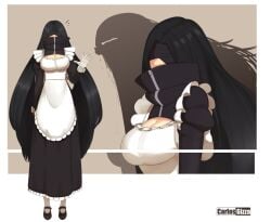 1girls black_hair breasts carlosgizza cleavage eye_covering female long_hair maid maid_uniform vore_maid_(carlosgizza)