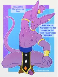 5_fingers absurd_res anthro areola beerus big_penis biped boner claws domestic_cat dragon_ball dragon_ball_super english_text erection felid feline felis fingers genitals glans hairless hairless_cat half-erect hi_res humanoid_genitalia humanoid_penis hunnipanda looking_at_viewer male male_only mammal nipples one_eye_closed open_mouth open_smile penis purple_body smile smiling_at_viewer solo solo_male sphynx_(cat) tail talking_to_viewer text