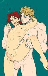 2boys anal blonde_hair cum cumming_from_anal_sex dio_brando erection gay happy_sex jojo's_bizarre_adventure male male/male male_only male_penetrated male_penetrating male_penetrating_male muscular_male noriaki_kakyoin nude_male penetration penis red_hair stardust_crusaders yaoi