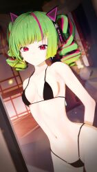 3d arms_behind_back bikini black_bikini deluta delutaya indie_virtual_youtuber koikatsu large_hips lissetteskd micro_bikini petite raised_eyebrows small_breasts virtual_youtuber wide_hips