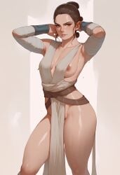 1girls ai_generated female hard_nipples muscular_female nipple_slip rey small_breasts small_waist star_wars the_force_awakens thick thick_ass thick_thighs