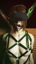 1girls 3d bondage_harness gag gagged open_mouth open_mouth_gag original red_hair ultimate-clash upper_body vr_headset