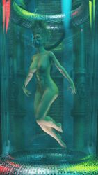 1girls 3d blonde_hair completely_nude completely_nude_female nude nude_female original ultimate-clash underwater water_tank