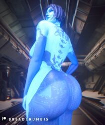 3d 3d_(artwork) ass ass_focus big_ass big_breasts big_butt blender blender_(software) blue_body blue_skin bob_cut breadcrumb breasts cortana halo_(series) high_resolution highres looking_back low-angle_view solo solo_female thick thick_ass thick_butt