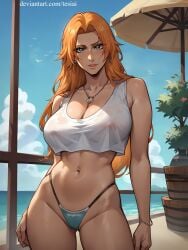 ai_generated bleach looking_at_viewer matsumoto_rangiku mommy orange_hair see-through tesiai