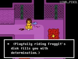 aged_up breasts clothing_aside doggy_style female frisk froggit lewd_pixil nude_female pixel_art ruins sex smaller_male sprite straight undertale