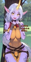 ai_generated bboing_ai big_breasts braided_ponytail elf_ears goat_girl horn league_of_legends league_of_legends:_wild_rift molestation monster_girl mosaic_censoring mosaic_censorship pelvic_curtain purple_skin rape single_horn slit_pupils soraka white_hair yellow_eyes