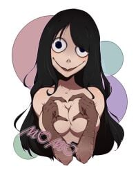 black_hair breasts claws creepy creepypasta finger_heart heart_fingers horror long_hair momo_(creepypasta) nightmare_waifu nude nude_female scales slit_nostrils smile smiling smiling_at_viewer talons wide_eyed wide_smile