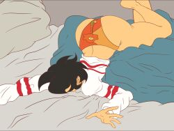 ass bed bedroom big_ass black_hair brock903 clothes curvy curvy_figure face_down_ass_up faceless_female legs_up long_sleeves mii panties passed_out posted_by_artist self_upload sketch tomodachi_life unfinished