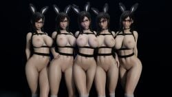 3d 3d_(artwork) 5girls belt big_breasts black_hair blender_(software) blender_eevee bunny_ear bunny_ears bunny_girl bunnygirl choker collar final_fantasy final_fantasy_vii final_fantasy_vii_remake giggles25 glasses group hands_behind_back harness heart_shape heart_symbol huge_breasts large_breasts long_hair looking_away pose posing_for_the_viewer red_eyes self_upload sexy_pose simple_background tagme thick_thighs voluptuous voluptuous_female