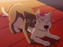 ahe_gao animal cat_ears cat_tail doraemon feline feral feral_on_feral fur necklace nobita_nobi outdoors ribbon rooftop rooftop_sex saliva saliva_trail shizuka_minamoto tongue_out trembling