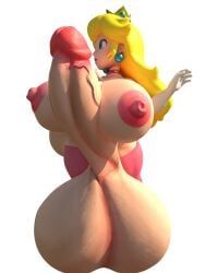 1futa 3d alternate_version_available autopaizuri big_breasts big_nipples big_penis blonde_hair blue_eyes breasts futanari gigantic_balls hyper large_breasts large_penis long_hair mario_(series) nipples no_bra no_panties nude penis princess_peach shocking_(artist) solo thighhighs thighs white_background