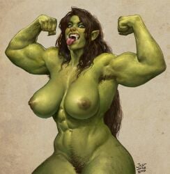 abs absurd_res areola big_breasts breasts brown_hair female flexing flexing_bicep hair hi_res humanoid justsomenoob long_hair muscular muscular_female muscular_humanoid nipples nude orc orc_female pubes solo solo_female tongue tongue_out tusks vein veiny_breasts veiny_muscles wide_hips