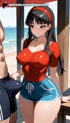 1boy 1girls 2025 ai_assisted ai_generated amagi_yukiko anime artist_name bangs big_breasts big_breasts big_breasts big_chest big_penis black_hair blush breast breasts breasts breasts bulge bust busty chest cleavage cock covered_nipples dick erection erection_under_clothes explicit female hairband hi_res high_quality high_resolution highres large_breasts long_hair patreon patreon_username penis persona persona_4 precum shirt shorts sitting skypassion stable_diffusion straight sweat thick_thighs thighs watermark