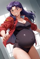 ai_generated big_belly breasts misato_katsuragi neon_genesis_evangelion pregnancy pregnant pregnant_belly ready_to_pop red_jacket