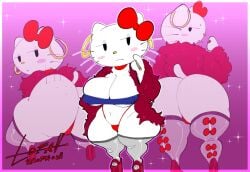 anthro ass big_ass cat_tail earrings feline female hello_kitty hello_kitty_(series) kitty_white lofasnofa sanrio smoking solo solo_female tagme thick_thighs unamused