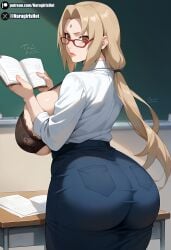 ai_generated big_ass big_breasts blonde_hair brown_eyes classroom huge_breasts narugirlshot naruto naruto_(series) teacher tsunade