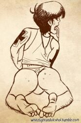 ass_focus bedroom_eyes gorillaz long_tongue male male_only murdoc_niccals panties suggestive_look suggestive_pose tagme