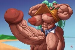 abs brazilian brazilian_futa brazilian_miku dark-skinned_futanari futanari gigantic_penis hatsune_miku hyper_breasts hyper_muscles muscular_futanari roneesan sweat vocaloid