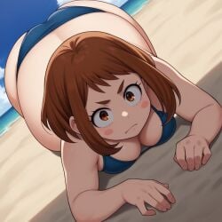 big_breasts breasts cleavage my_hero_academia ochako_uraraka pregnant uncomfortable