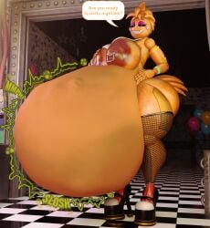 1girls 3d 3d_(artwork) belly belly_bulge big_belly big_belly_bulge big_breasts big_breasts breasts breasts commission dialogue dudewow_(artist) english english_dialogue english_text fatal fatal_vore female female_focus five_nights_at_freddy's five_nights_at_freddy's_2 huge_boobs huge_breasts larger_female larger_pred mass_vore multiple_prey nipple_piercing oral_vore soft_vore toy_chica_(fnaf) unwilling_prey video_game_character vore vore_belly willing_pred yellow_body yellow_skin