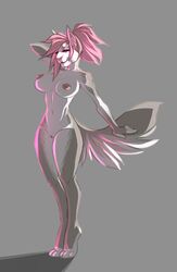 anthro areola big_breasts breasts feline female ghostli half-closed_eyes mammal navel nipples nude pussy simple_background smile solo standing wide_hips