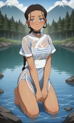 ai_generated ass avatar_legends avatar_the_last_airbender bare_legs barefeet barefoot bigmic145 bra braid braided_hair braided_ponytail breasts clothed clothed_female clothing feet katara nickelodeon panties robe see-through see-through_clothing soles solo solo_female toes wet wet_clothes wet_clothing