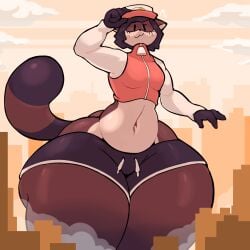 1boy baronflint femboy hat huge_thighs kk_(kkoart) macro male raccoon_dog slightly_chubby tanuki thick_thighs wide_hips